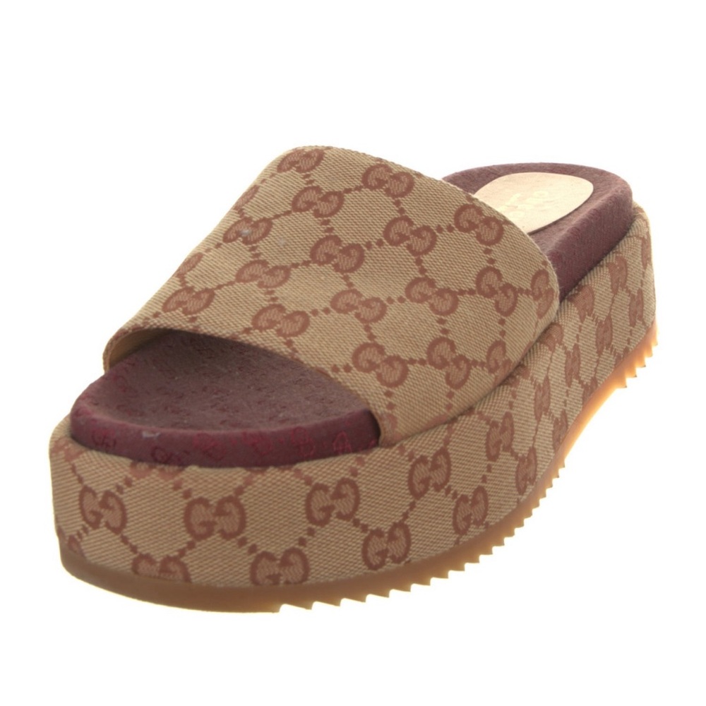 GUCCI Women's Angelina Platform Slide Sandals GG Canvas Size 8